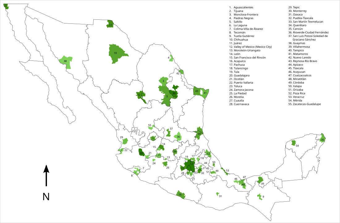 Zonas metropolitanas, conurbadas y metrópolis municipales de México