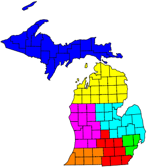 MDOT Regions
Bay Grand Metro North
Southwest Superior University Michigan DOT Regions.svg