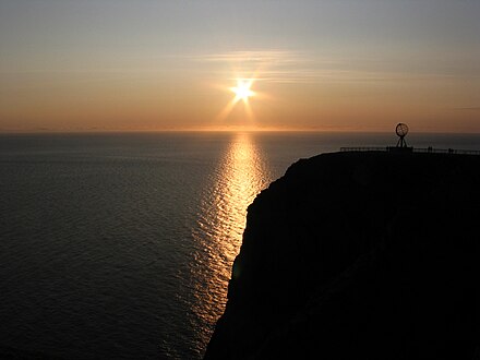 Midnight sun at the North Cape Plateau