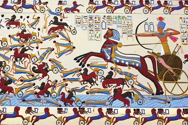 Pharaoh in his chariot defeats the Hyksos
