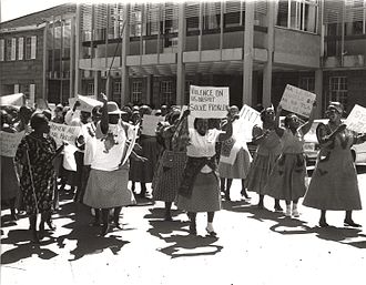 Lesotho women protesting violence against women on National Women's Day at the National University of Lesotho. National Women's Day.jpg