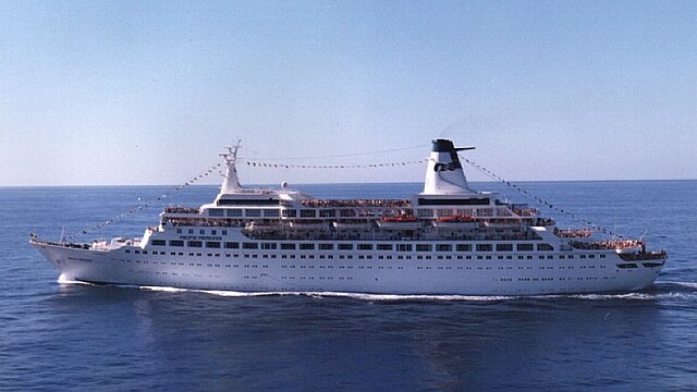 Pacific Princess, the main vessel used on the show, off the US West Coast in 1987