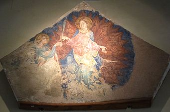 Fresco.  O Senhor confia a palma da mão a um anjo.