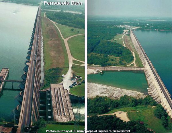 Pensacola Dam on the Neosho River in-between Disney and Langley on Oklahoma State Highway 28, creating Grand Lake o