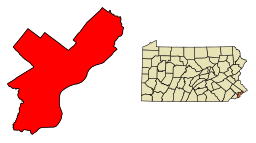 Philadelphia Countys läge i delstaten Pennsylvania.