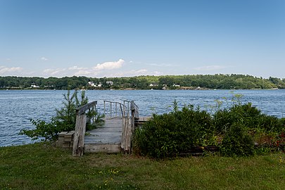 Pier at the end of the Thorne Head Preserve Trail, Bath, Maine, US