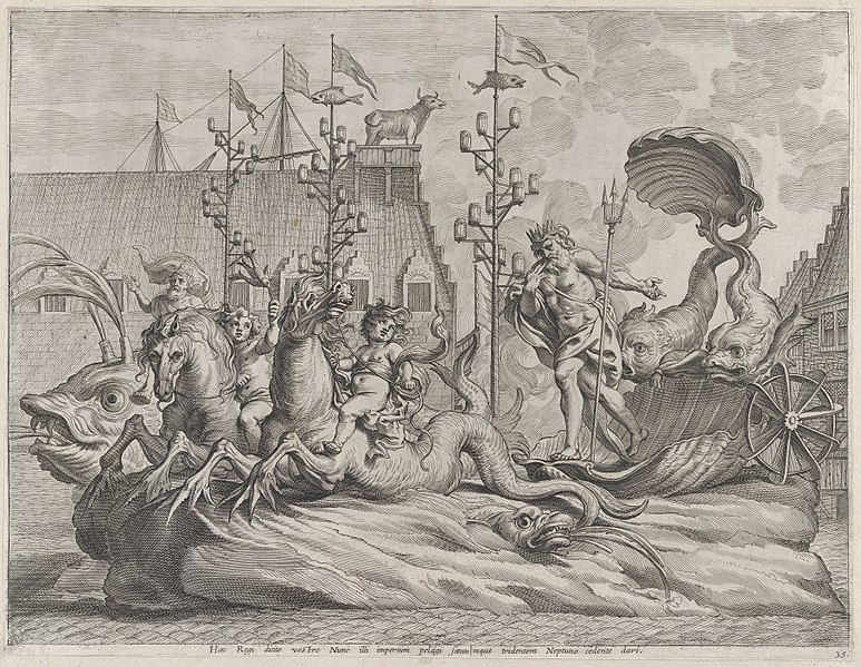 File:Plate 35- Philip of Spain as Neptune, riding in a chariot drawn by two sea horses; from Guillielmus Becanus's 'Serenissimi Principis Ferdinandi, Hispaniarum Infantis...' MET DP874787.jpg