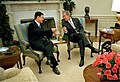 U.S. President George W. Bush meets with Prime Minister Thaksin Shinawatra of Thailand in the Oval Office Dec. 14, 2001. The two leaders discussed economic issues and the war on terrorism.