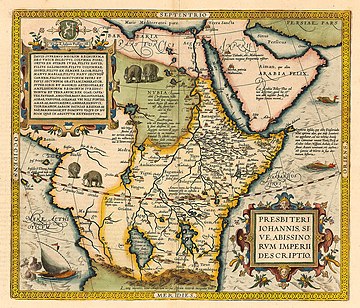 1558年に作成されたディオゴ・オーメンのインド洋海図に描かれた北アフリカのプレスター・ジョン（プレステ・ジョアン）[52]