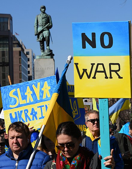 "Slava Ukraini" sign at an anti-war protest in Washington, DC, 27 February 2022