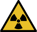The trefoil symbol used to warn of presence of radioactive material or ionising radiation