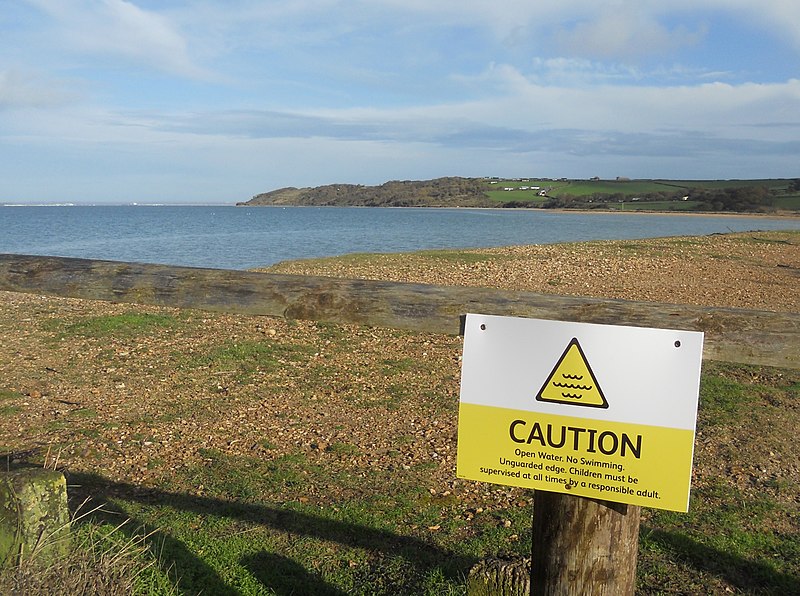 File:Safety notice at Thorness Bay, Isle of Wight, England.jpg