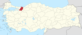 सकार्या प्रांतचे तुर्कस्तान देशाच्या नकाशातील स्थान