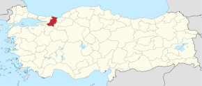 Poziția provinciei Sakarya în Turcia