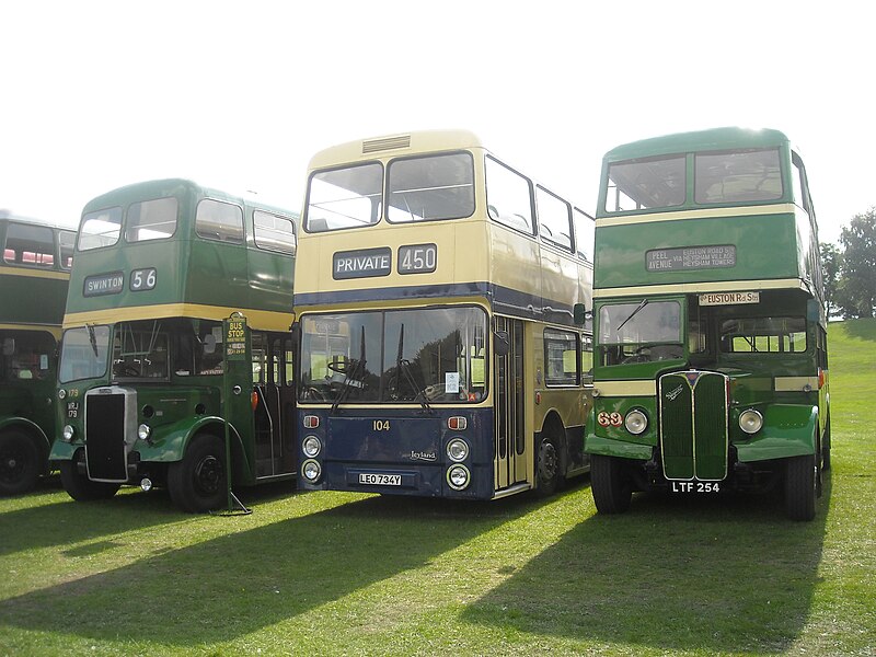 File:Salford 179 (WRJ 179), Barrow 104 (LEO 734Y) & Morecambe 69 (LTF 254), 2010 Trans Lancs bus rally.jpg