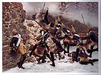 The 1757 Battle of Leuthen was a major turning point in the war thwarting the Austrian attempt to overrun Prussia and bring the conflict to a swift end. Schlacht von Leuthen.JPG