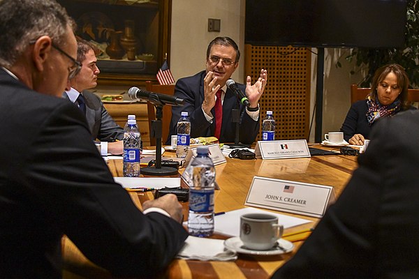 U.S. Secretary of State Michael R. Pompeo participates in a bilateral meeting with Mexican Foreign Secretary-designate Marcelo Ebrard in Mexico City o