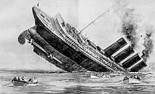 Wilkinson's illustration of the sinking of the RMS Lusitania from The Illustrated London News Sinking of the Lusitania London Illus News.jpg