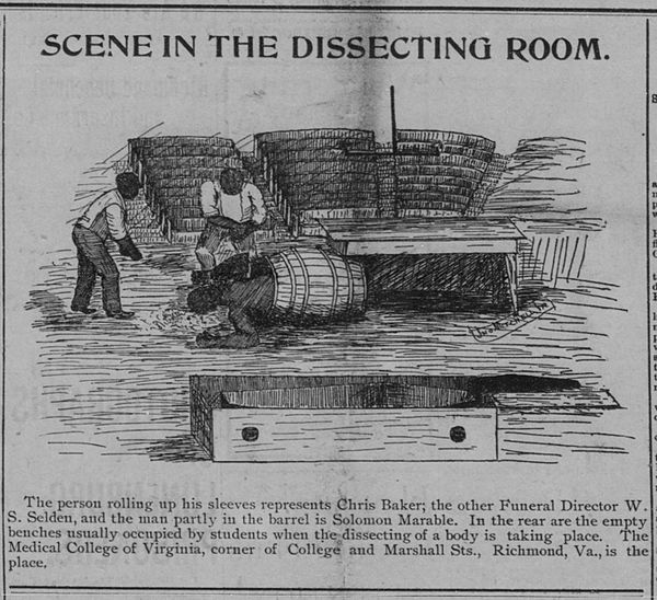 Solomon Marable's body was found packed into a barrel of salt for preservation in the dissection room.