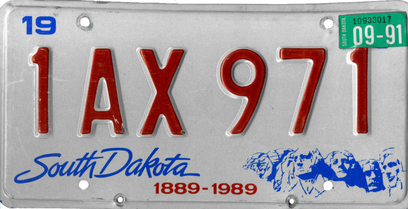 File:South Dakota license plate, 1987–1990 series with September 1991 sticker.png