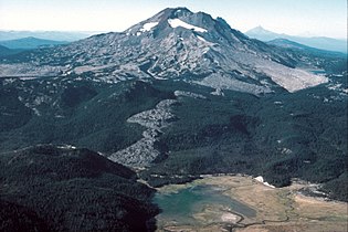 Aerial view of the south flank of South Sister composite volcano showing numerous blocky lava flows erupted about 2,000 years ago