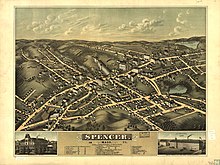 Panoramic map of Spencer (1877) Spencer, Mass. 1877. LOC 75694605.jpg