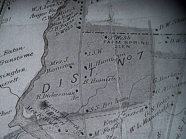 First known use of the Spring Glen name, for J.J. Webb's farm, on an 1868 map of Hamden. Spring Glen Farm Map 1868.jpg