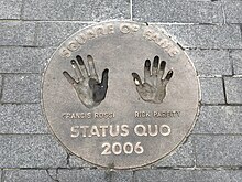 Handprints of Rossi and Parfitt of Status Quo at the Wembley Square of Fame in London Status Quo's hands.jpg