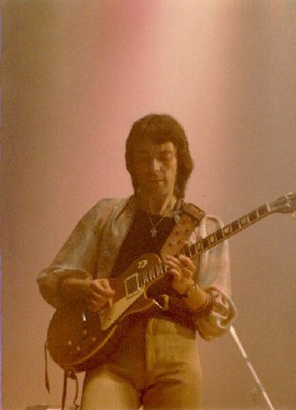 Hackett in January 1977 on the Wind & Wuthering tour, the last before his departure