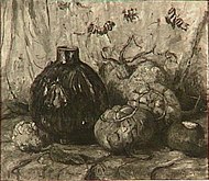 Sientje van Houten: 'Stilleven met kalebassen en meloenen', olieverfschilderij