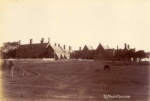 St Paul's College from the edge of its boundary with the university campus at the turn of the 20th century