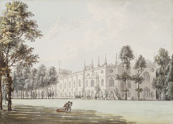 Strawberry Hill House and gardens. 18th-century watercolour by Paul Sandby