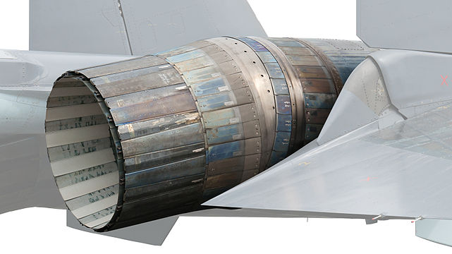 Thrust vectoring nozzle on a Sukhoi Su-35S (highlighted)