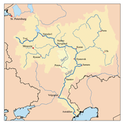 Penza, a orillas del Sura, en mapa del Volga