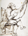 Caricatura de un tañedor de láud, siglo XVIII
