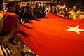 Taksim protesters carrying flag of Turkey. Events of June 5, 2013.
