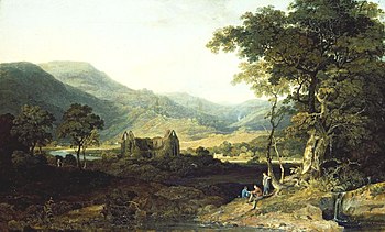 The Abbey and the upper reaches of the Wye, a painting by William Havell, 1804 Tintern-abbey-by-william-havell.jpg