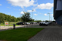 The car park of the Colin Hutton North Stand and Craven Park Training and Enterprise Centre at Sewell Group Craven Park, Kingston upon Hull, photographed as part of a tour around the stadium for Kingston upon Hull's 2023 Heritage Open Days.