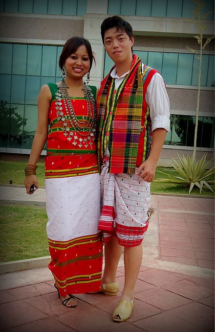 A couple in traditional Tripuri costume.