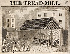 Moulin à discipline dans la Brixton Prison de Londres dessiné par William Cubitt, c. 1817.