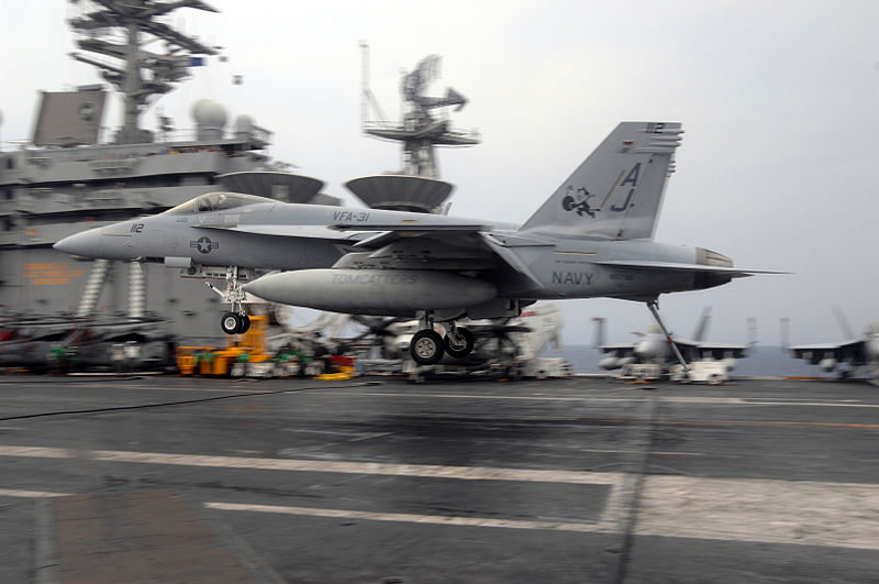 File:US Navy 080723-N-5248R-031 An F-A-18 Super Hornet makes a successful landing onto the flight deck of the Nimitz-class aircraft carrier USS Theodore Roosevelt (CVN 71).jpg