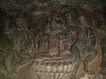 Lord Brahma is carved on the inside walls of the caves