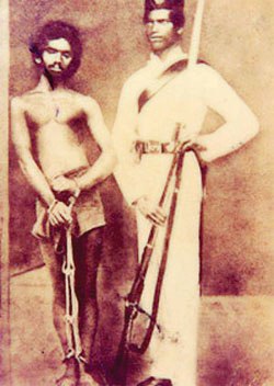 Ceylonese policeman in colonial uniform shown here after arresting the well known Sri Lankan bandit Sura Saradiel's lifelong friend Mammale Marikkar