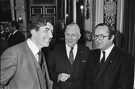 Dutch Prime Minister Ruud Lubbers, Luxembourg Prime Minister Pierre Werner, and Belgian Prime Minister Wilfried Martens at the Ministry of General Affairs, on 10 November 1982.