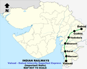 Mapa trasy Valsad Dahod Intercity Express.png