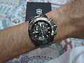 The Victorinox Swiss Army Men's 241424 Dive Master 500 Chrono Black Dial Watch on wrist.