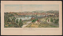 View of Easton, an 1860 depiction by H.P. Osborn showing the Lehigh Valley Railroad's unusual double-decker bridge across the Delaware River at Easton View-of-Easton (Osborn).jpg