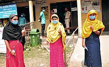 Voters showing mark of indelible ink after their casting vote, at a polling booth, during the first phase of the Assam Assembly Election, at Kaliabhomora, Tezpur district, Assam on March 27, 2021. Voters showing mark of indelible ink after their casting vote, at a polling booth, during the first phase of the Assam Assembly Election, at Kaliabhomora, Tezpur district, Assam on March 27, 2021.jpg