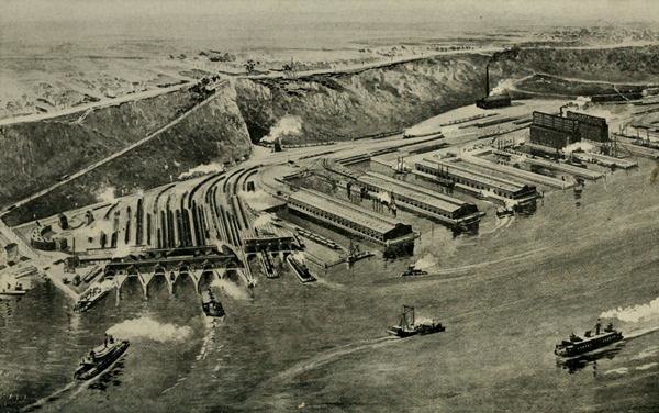 Ferries departing the West Shore Railroad's Weehawken Terminal in the late 19th century