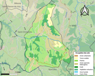 Barevná mapa znázorňující využití půdy.